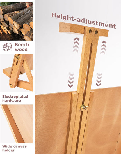 DJAR Adjustable Tabletop Easel for Artists & Beginners, Solid Beech Wood Desktop Sketching Drawing Painting Board Easel, Hold Canvas up to 23", Natural