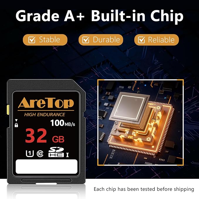 AreTop SD Card 32GB, 5 Pack UHS-I Class 10 SDHC Memory Card, 5 Pack 32GB Full HD Video Secure Digital Cards for Cameras, DSLR, Action Cams and Trail Camera