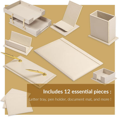 MOOGCO Luxury Leather Desk Pad & Desk Organizer Set, Bonded Leather