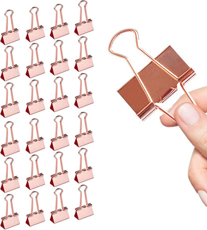 Large Rose Gold Binder Clips 1.6 inch 24 pcs, Capacity 0.66 Inch 41 mm fold Clips, Large Binder Clips, Paper Binder Clips, Large Paper Clips, Office Clips, Great Binder Clips