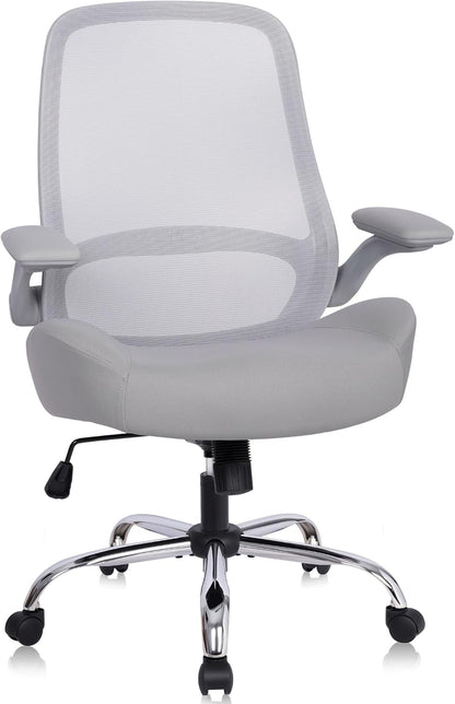 HYLONE Heavy Duty Office Chair, 5" Thickened Seat Ergonomic Desk Chair with Adjustable Armrests, Home Office Computer Chairs for Long Hours Mesh Executive Chair(Grey)