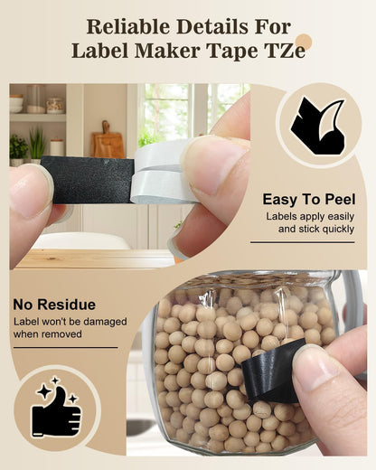 3-Pack 12mm Tz Tape Gold on Black Compatible with Brother P Touch Label Tape Tze-334 Tz Tape 12mm 0.47" Laminated Black, Work for Brother P Touch Label PT-D210 PT-H110 PT-D600 PT-D400 PT-1180