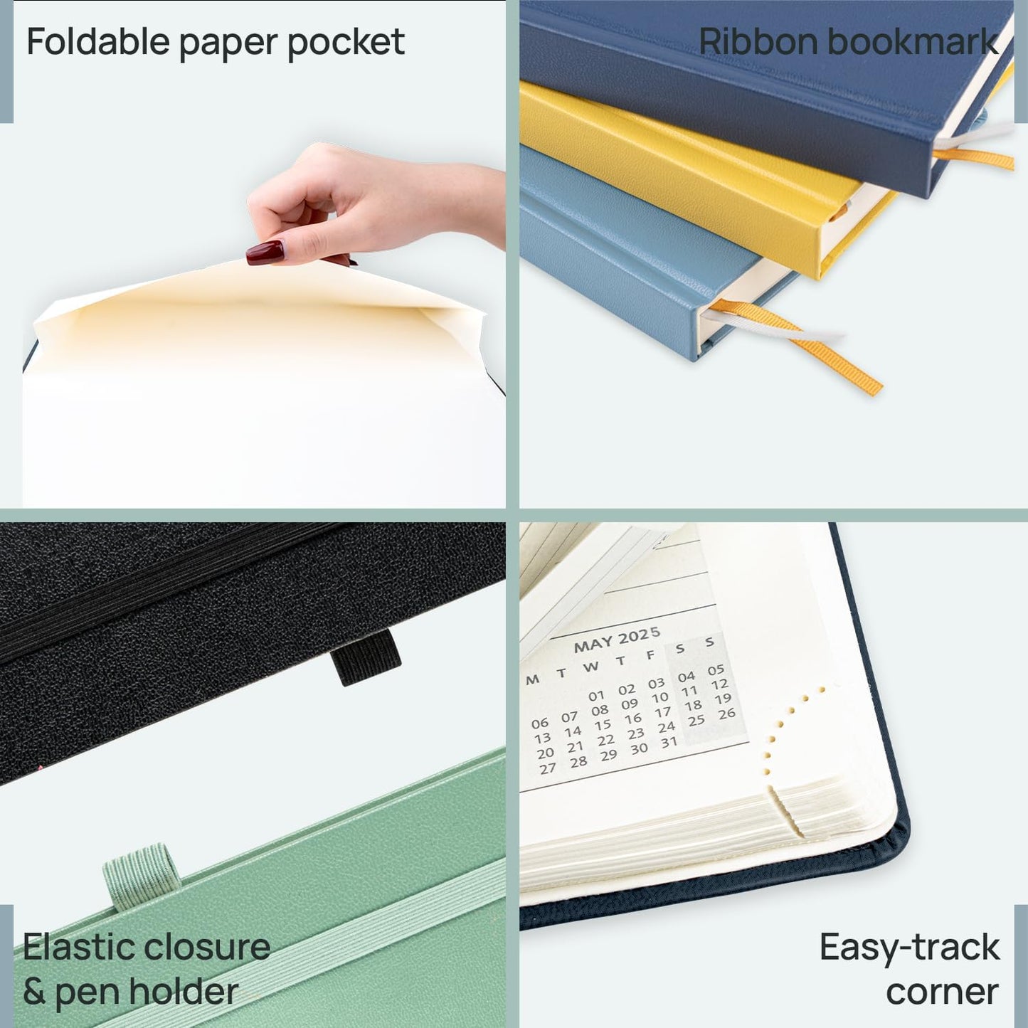 POPRUN Planner 2025-2026, (Medium 6.5'' x 8.5'' Hard Cover) Academic Calendar (July 25-June 26) Daily Weekly and Monthly Appointment Book with Hourly Time Slots, Monthly Tabs, 100 GSM - Pacific Green