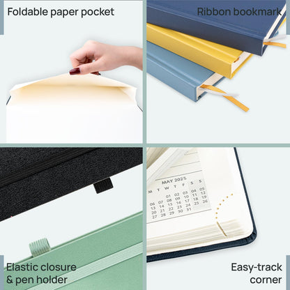 POPRUN Planner 2025-2026, (Medium 6.5'' x 8.5'' Hard Cover) Academic Calendar (July 25-June 26) Daily Weekly and Monthly Appointment Book with Hourly Time Slots, Monthly Tabs, 100 GSM - Pacific Green