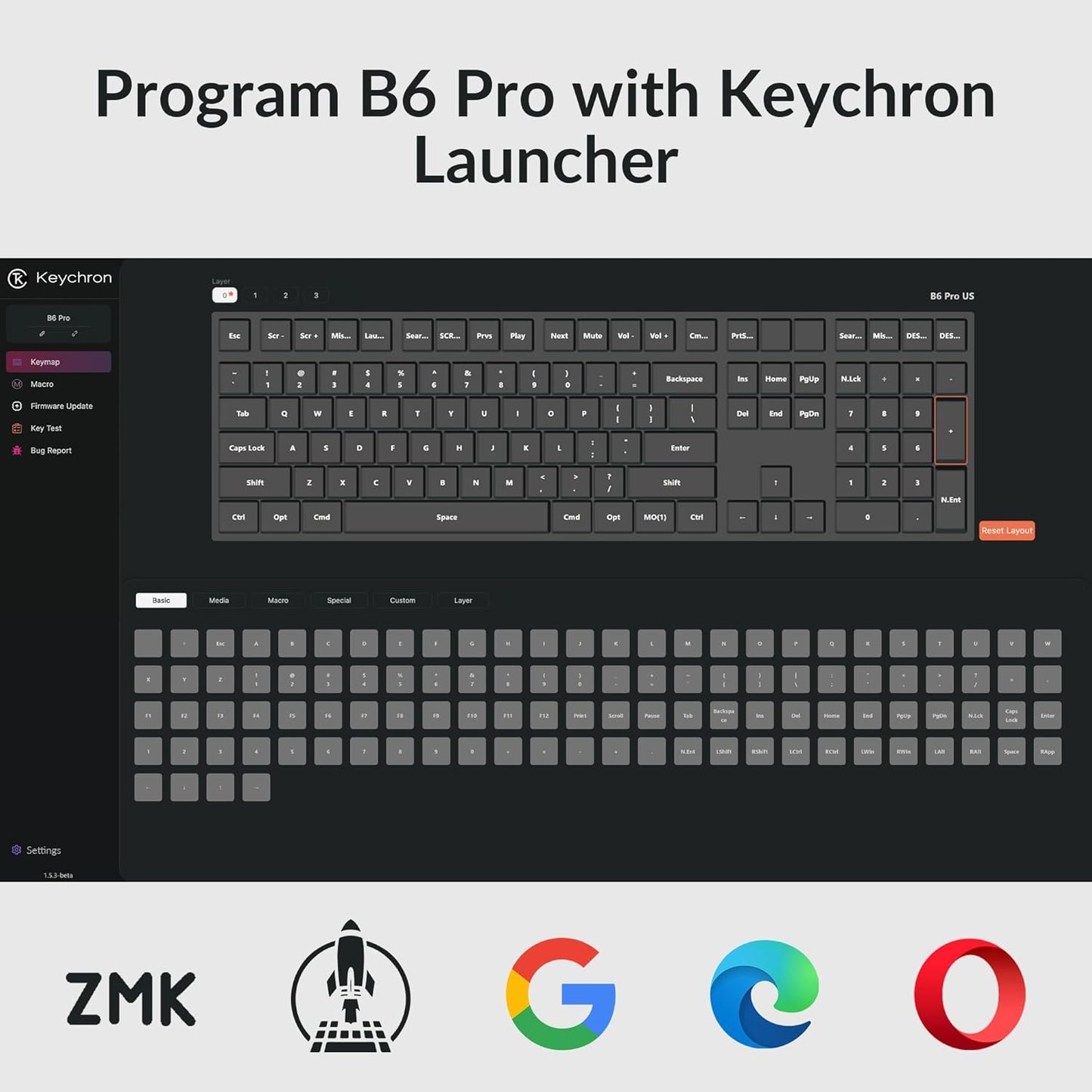 Keychron B6 Pro Ultra-Thin Wireless Keyboard, Full-Size ZMK with Numeric Keypad Quiet Typing, 2.4 GHz/Bluetooth 5.2/Wired Connection Long Battery Life, Compatible with Mac Windows Linux - Space Gray