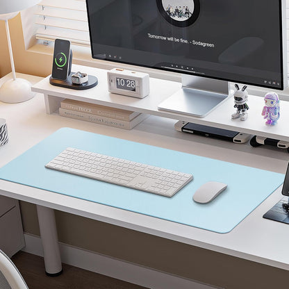 Boutilon Leather Desk Pad Protector,Non-Slip Mouse Pad,Laptop Desk Pad,Office Mouse Mat,Waterproof Leather Desk Blotter,Desk Writing Pad for Office and Home (XL-Light Blue,35.4"x 15.7")