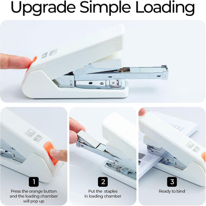 M&G Effortless Stapler 50 Sheet Capacity One-Touch Stapling, Heavy Duty Desktop Stapler Includes 1000 Staples and Remover, Portable Handheld Staplers for Home & Office (White)