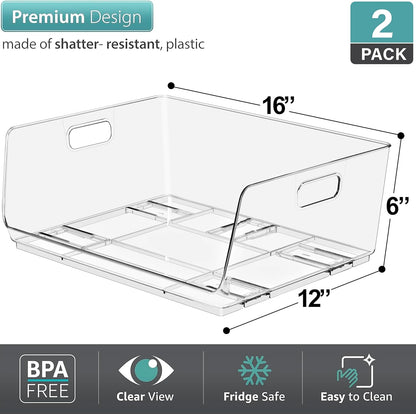Sorbus Stackable Storage Bins - Clear Open Front Pantry Organizer for Kitchen Organization - Acrylic Bins (Large 2 Pack)