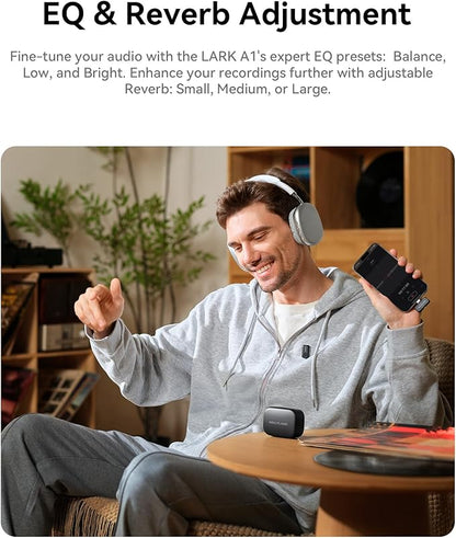 Hollyland Lark A1 Wireless Microphone for iPhone 17/16/15 & Android, 48kHz/24-bit, 3-Level Intelligent Noise Cancel, Magnetic Mini Mic for YouTube, Podcast, Vlogging (Black, 2TX + USB-C RX)