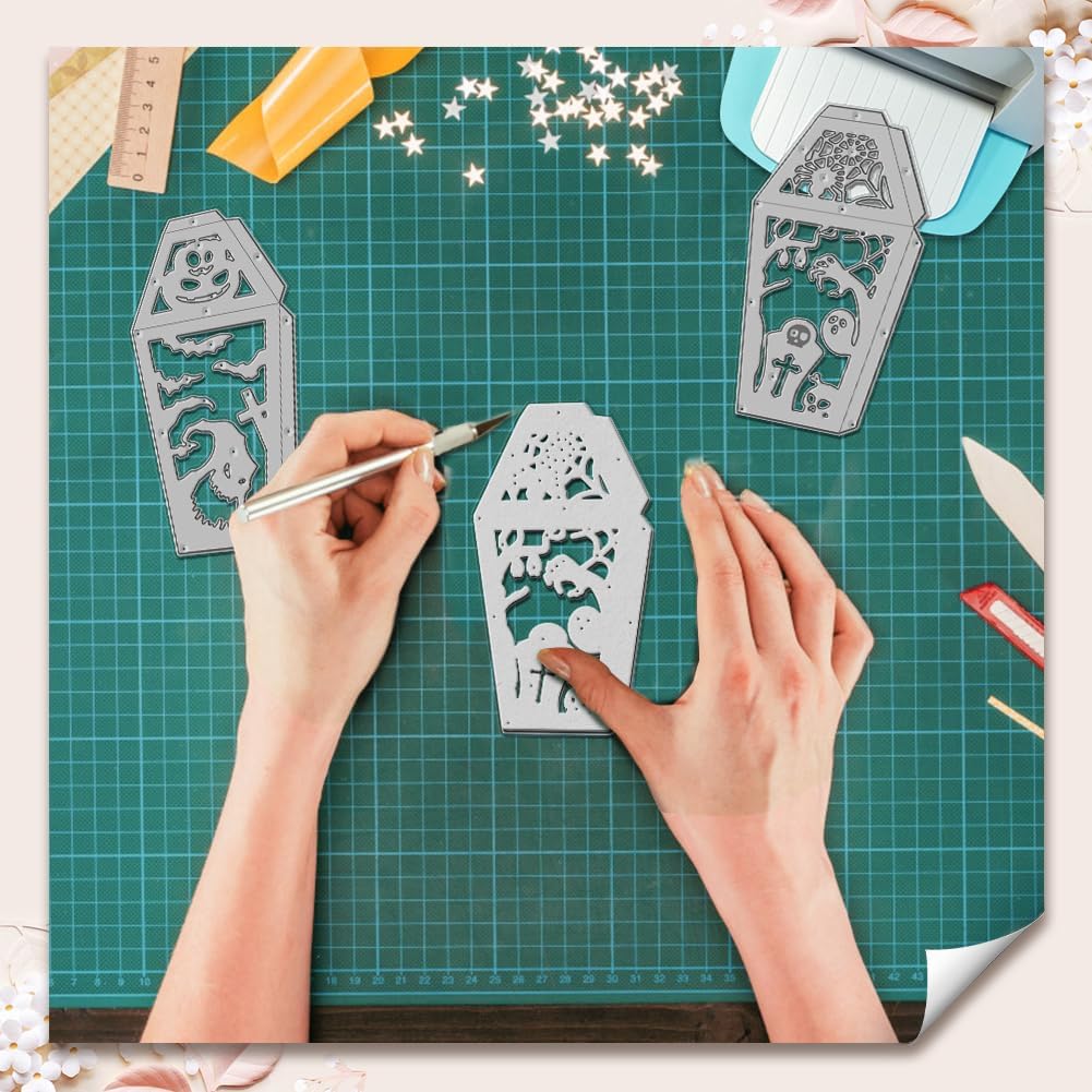 GLOBLELAND 3D Halloween Lantern Cutting Dies for Card Making Witch Spider Bat Black Cat Cut Die for DIY Scrapbooking Journal Embossing Paper Craft Decor