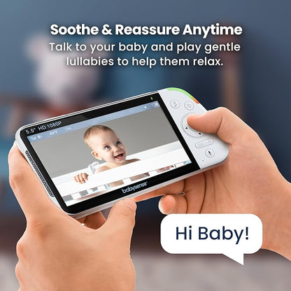 Babysense Full HD 5.5" Split Screen Baby Monitor with Camera and Audio, 6-Color Night Light, White Noise, Sound & Light Machine, 20-Hour Battery, Hack-Proof Non-WiFi Secure Connection