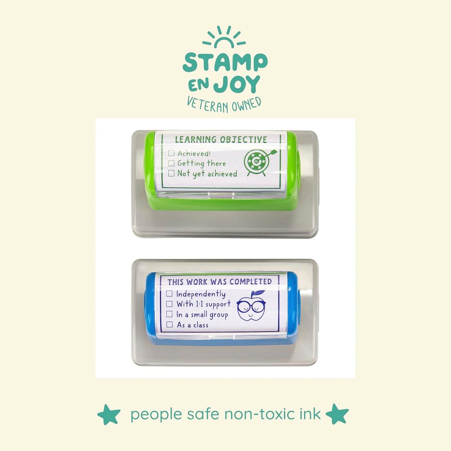 2 Self-Ink Flash Stamp Set, Multicolor Teacher Stamps for Classroom, Stamps for Teachers, Pre-Inked, Refillable Stamps