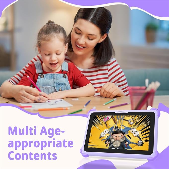 okulaku Kids Tablet 7 inch Tablets for Kids 32GB Toddler Tablet with Protective Case Child Learning Tablets with WiFi, Parental Control, GMS, Preinstalled Educational Contents for Girls Boys (Purple)