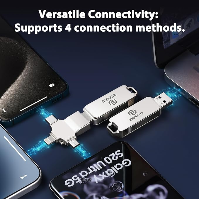 Photo Stick 256GB-Auto-Secure-Backup-USB-Flash-Drive-Saver-Memory-Stick-Photo-Finder for Phone/iPhone/iPad/Android/PC-4-in-1-Thumb-Drive-External-Storage for All Devices,Backup Photos,Videos,Contacts