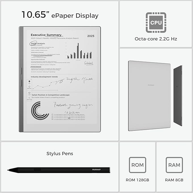 X 10.65" E Ink Paper Tablet | 8GB+128GB Ultra-Thin Flexible Screen ePaper Notebook with Stylus Pen | 2-in-1 ePaper Tablet & eBook Reader | Long Battery Life for Meetings, Study & Reading