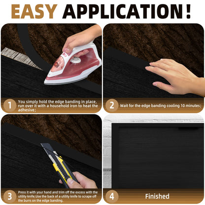 GSCIT Club Black Edge Banding, 3/4 inch x 10ft Melamine Edge Banding with Hot Melt Adhesive Preglued Cabinet Edge Banding Flexible Black Veneer Edging