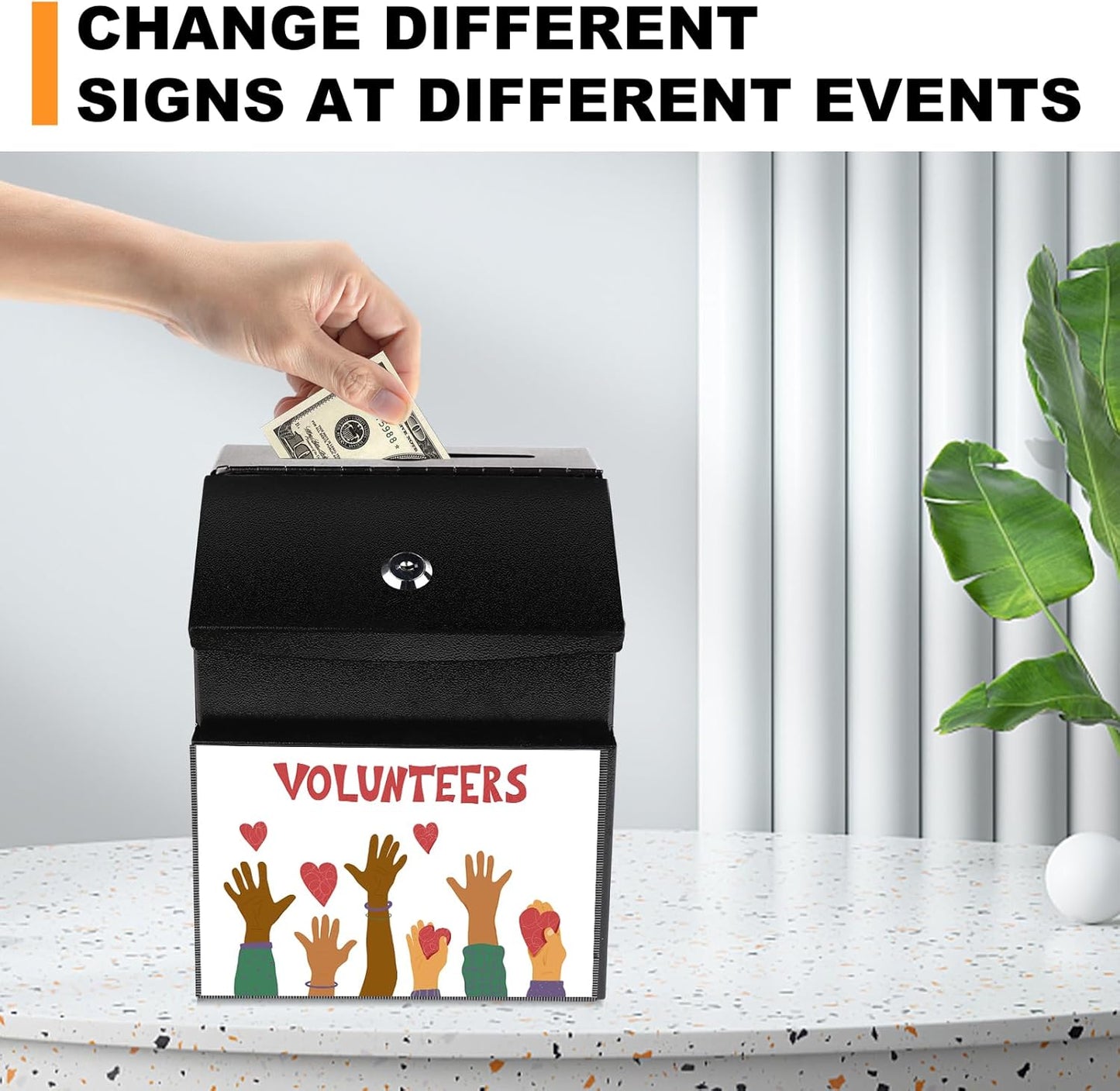 Suggestion Box with Slot and Lock Metal 8.4 x 5.8 x 7.0 inch Built-In Storage Compartment with Magnetic Sign Holder 50 Suggestion Cards Tip Jar Ballot Voting Prayer Comment Mailbox Teacher