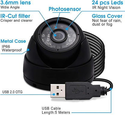SVPRO Outdoor USB Camera 1080P Full HD Waterproof Night Vision Camera with Infrared LEDs,USB Security Camera for Home Surveillance System 30/60/120fps OV2710 Dome Camera with IR-Cut&Metal Housing
