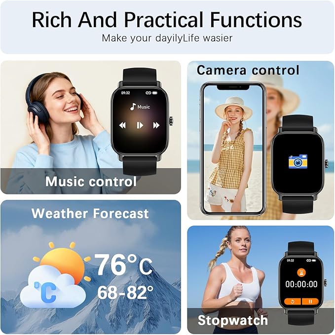 Smart Watch for Women Fitness Tracker: Make Answer Call Waterproof Running Smartwatch Android Phone iPhone Samsung Compatible Digital Mens Watches Pedometer Step Tracker Heart Rate Monitor