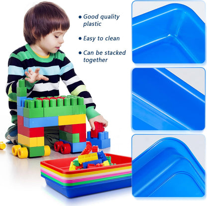 Bercoor 12 Pack Plastic Art Trays, 6 Colors Activity Crafts Tray Serving Tray Organizer Tray for Kids School Classroom DIY Projects, Painting, Jewelry, Beads, Home Organizing Supply