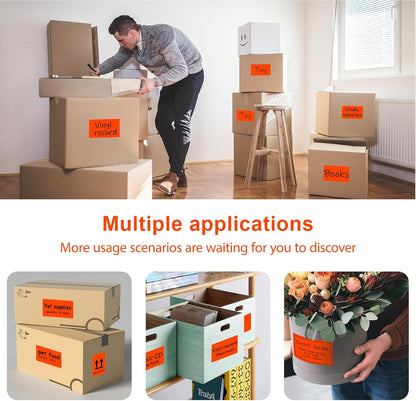 3 X 5 Inch Printable Waterproof Rectangle Color Coding Labels, 300 Per Roll Adhesive Color Coding Stickers for Bar-Codes, Address, Small Business Labeling, Fluorescent Orange