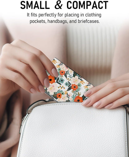 Business Card Metal Slim Organizer, Professional Stainless Steel Square Pocket Wallet for Office Workers, Compact and Portable for Pockets (Retro Flowers)
