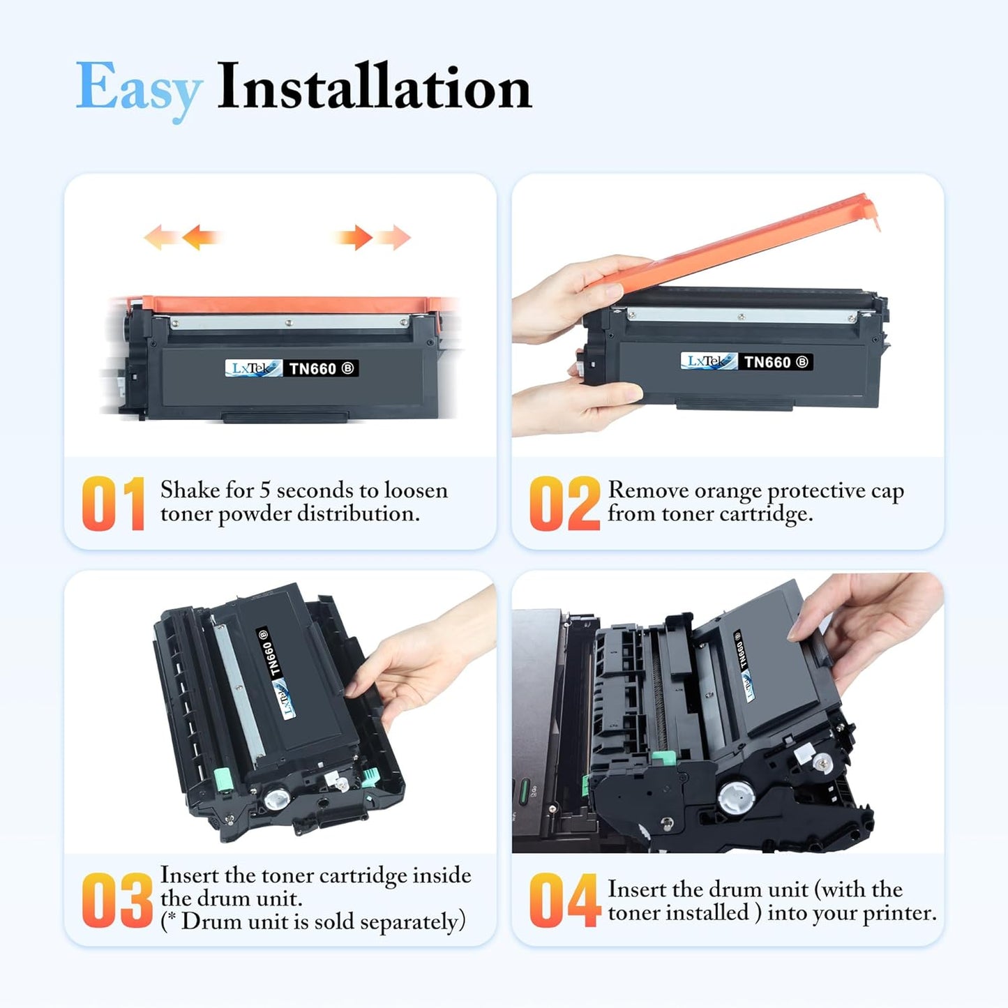 LxTek Compatible Toner Cartridge Replacement for Brother TN660 TN-660 TN630 TN-630 to use with HL-L2300D HL-L2380DW HL-L2340DW HL-L2320D MFC-L2740DW DCP-L2540DW Printer(4 Pack,Black), High Yield