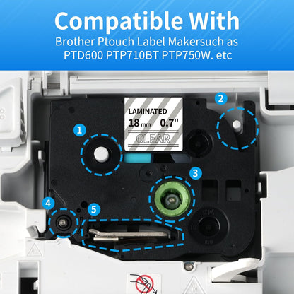TZe-145 18mm TZe TZ Tape White on Clear Label Tape Replacement for Brother P Touch Labe Maker Refills Clear Laminated Work with PTD400AD PTD400 PTD600 PT1880 PT2730 Label Maker - 3-Pack