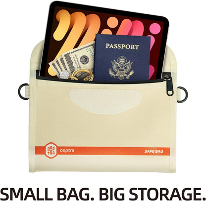 Fireproof Document Bag (Beige) – Waterproof Zipper – Lightweight & Portable – for Home, Office & Travel – Holds Files, Cash, Passport, Valuables – Fire & Water Resistant – with External Buckle