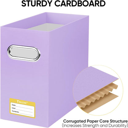 BALEINE File Organizer Box, Cardboard File Folder Organizer with Handle for Letter Size, Portable Collapsible Hanging Filing Box for Home Office Document Storage (4 Pack, Lavender)