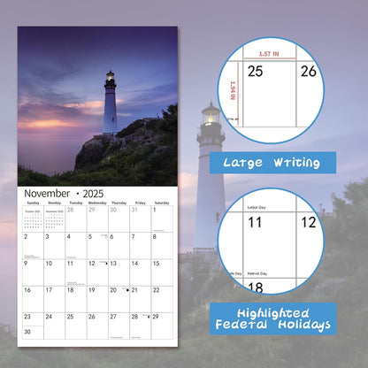 2025 Wall Calendar,Calendar 2026, July 2025 - December 2026, Wall Calendar Lighthouses, 12" x 24" Opened,Full Page Months Thick & Sturdy Paper for Calendar Organizing & Planning