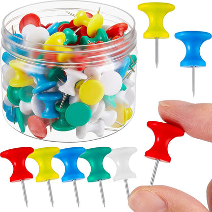 Outus 100 Pcs Giant Push Pins Large Thumb Tacks Plastic Heads 1 Inch Jumbo Push Pins for Cork Board Map Posters Office School(Red, Yellow, Blue, Green, White)