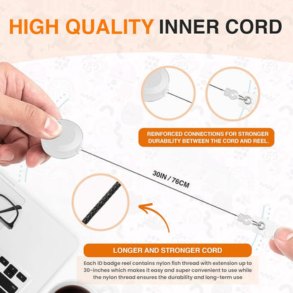 25 Pack Retractable Badge Reels with Clip, Retractable Id Badge Clip with Clear Vinyl Strap & Alligator Swivel, No Twist Dispenser (White)