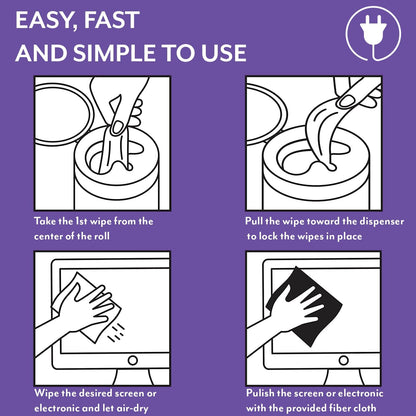 Electronic Cleaning Wipes - Computer, TV, Monitor, Phone, Laptop, Tablet, Keyboard, Camera & Lens Cleaner, Portable Tech Screen Cleaner - With Microfiber Cloth - Canister, 150 Count