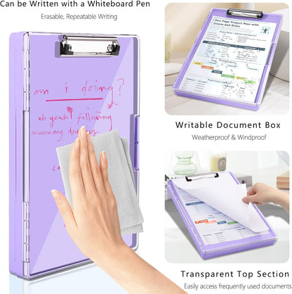 Clipboard with Storage,Heavy Duty Clip Boards 8.5x11 with 2 Storage Case,Clear Visible Top Panel Storage Clipboards,Side Opening Clip Boards,Nursing Clipboard Folder Case for Office Supplies-Purple
