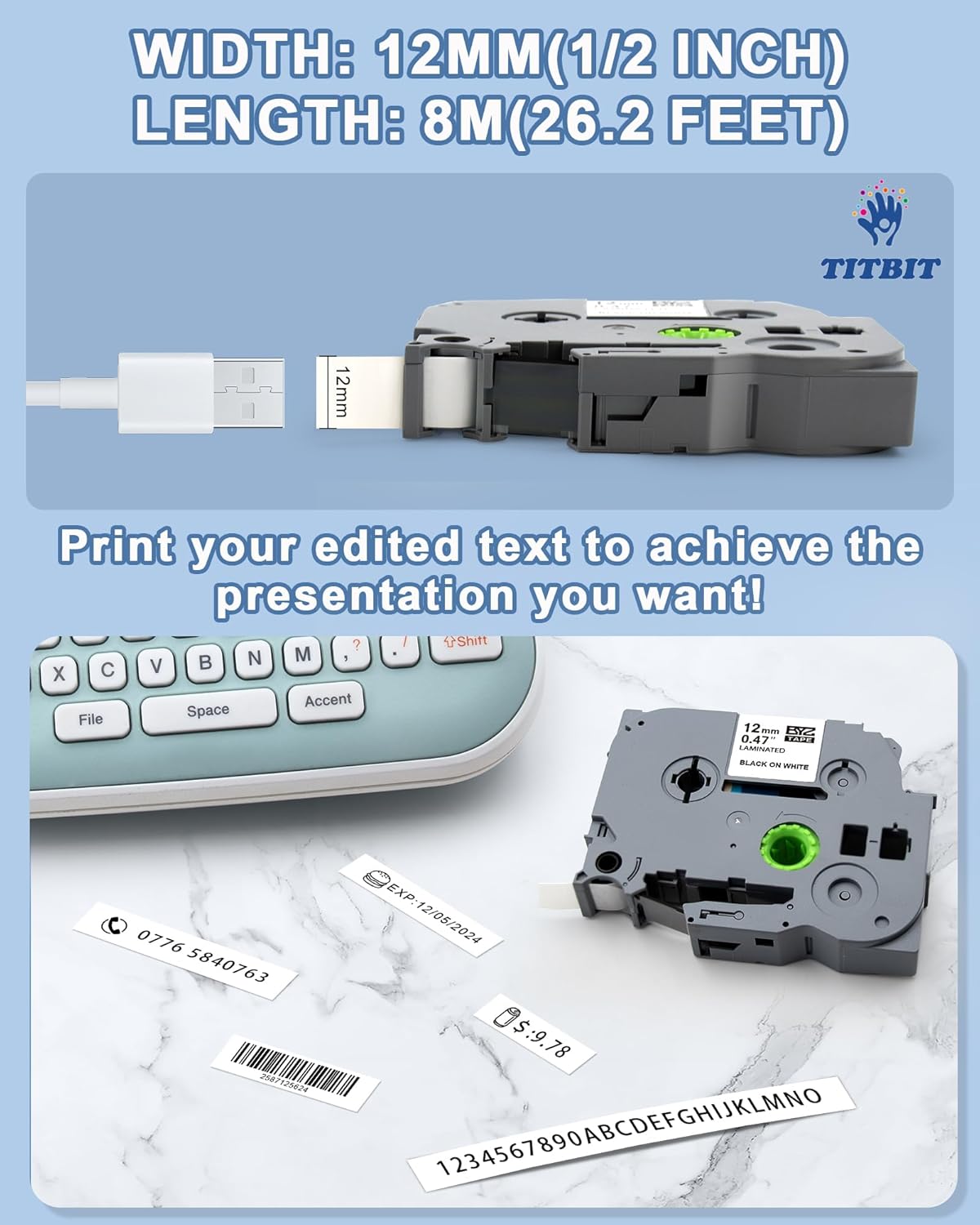 18 Pack Compatible with Brother P Touch Label Maker Tape Work for P Touch PT-D220 PTD220 PT-D210 PTD210 PT-H103w,12mm 0.47" Laminated White Label Tape TZe-231,1/2" Black on White, for PTH100 PTD400AD