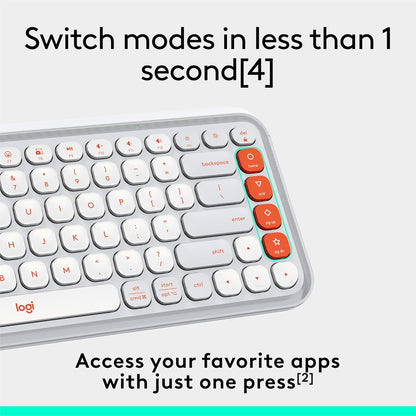 Logitech POP ICON Keys Wireless Bluetooth Keyboard, Comfortable Typing, Programmable Keys, Easy-Switch Between up to 3 Devices, for Laptop, Tablet, PC – Off White and Orange