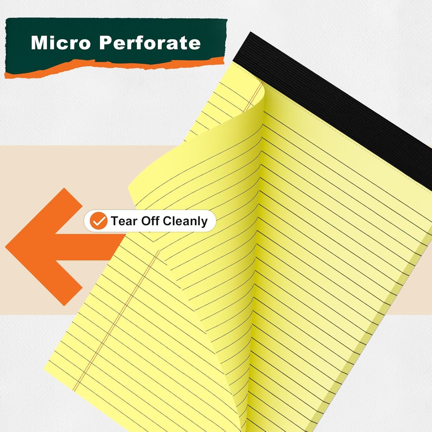 Legal Pads 8.5 x 11 Yellow Note Pads 8.5 x 11.75 Wide Ruled Writing Pads Lined Notepad for Home, School, Office Use, 80gsm Perforated Paper - Sturdy Cardboard Backing Support, 2 Pack (30 Sheets/Pad)
