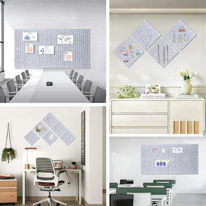 Large Cork Board for Office, 8 Pack Felt Wall Tiles with Slat Wall Paneling, Felt Bulletin Board Pin Board Cork Boards for Walls - Silver Gray