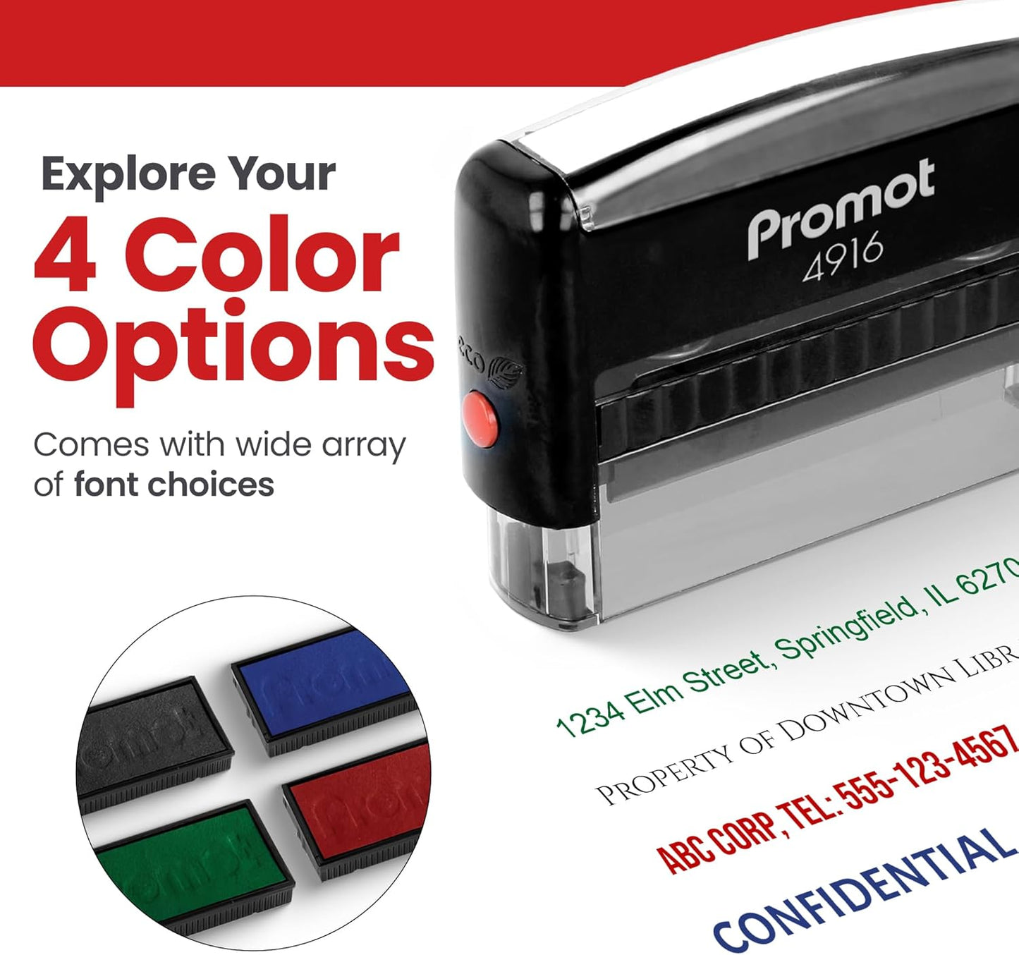 Promot Self Inking 1 Long Line Custom Stamp - Personalized Name Stamp for Office, Teacher, Address & Business Label Stamp - Choose Font, Ink Color, Pad, for Personal & Professional Use