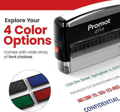 Promot Self Inking 1 Long Line Custom Stamp - Personalized Name Stamp for Office, Teacher, Address & Business Label Stamp - Choose Font, Ink Color, Pad, for Personal & Professional Use
