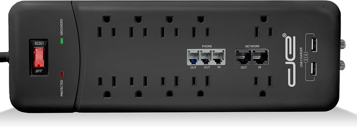 Digital Energy 10-Outlet Straight Plug 4050 Joules Heavy Duty Surge Protector Power Strip, 25 Foot Long Extension Cord, 15 AMP, 15 FT, Black