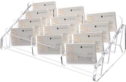 SANRUI Acrylic Business Card Holder for Desk, 4 Tier Clear Tilt Business Name Card Display Holders Stand Storage Organizer Fits720 Business Cards (Horizontal, 12-Slot)