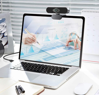 Webcam 1080P HD with Microphone & Privacy Cover, USB Web Cam with Live Streaming HD Video for Mac, PC, Computer and Laptop, Wide Angle Lens 1080P Web Camera with 360 Degree Flexible Mount