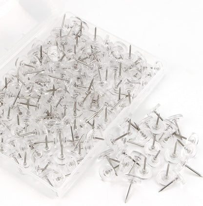 Push Pins 200-count Flat Clear Thumb Tacks Steel Point and Plastic Head for Corkboard and Wooden Photo Wall