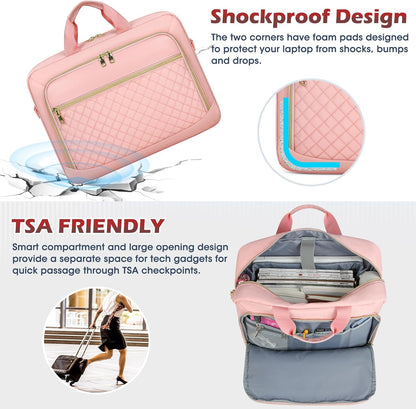NEWHEY Laptop Bag 17.3 Inch Laptop Briefcase for Women Men Waterproof Shoulder Messenger Bag Large Computer Bag for Business Office Work College, Pink