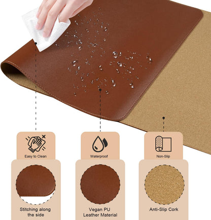 Large Desk Pad, 47.2'' x 23.6'', Office Desk Mat, Computer Mat for Desk, Leather Desk Pad Protector, Sewing Desk Blotter, Desktop Writing Pad for Office/Home/Decor Brown