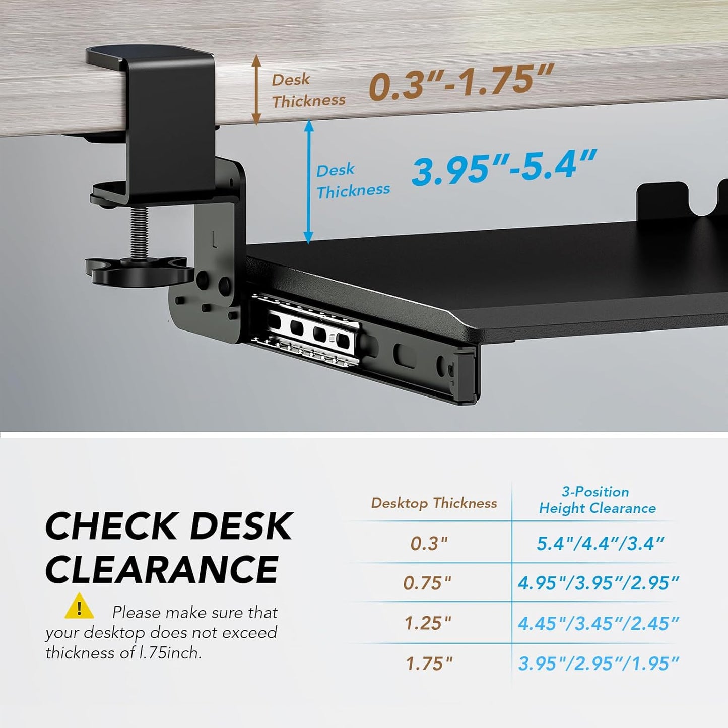 Keyboard Tray Under Desk Pull Out with Extra Sturdy C Clamp Mount System, 27.3 (32.5 inch Including Clamps) x 11 Inch Slide-Out Platform Computer Drawer for Typing Black AX01WB01