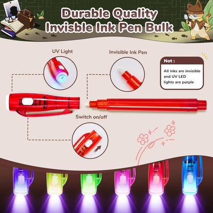 JoyCat 24 Pcs Invisible Ink Pens with UV Light for Kids with Notebooks,Spy Pen Magic Markers for Secret Message,Class Prizes for Students Bulk,Birthday Gift for Boys Girls