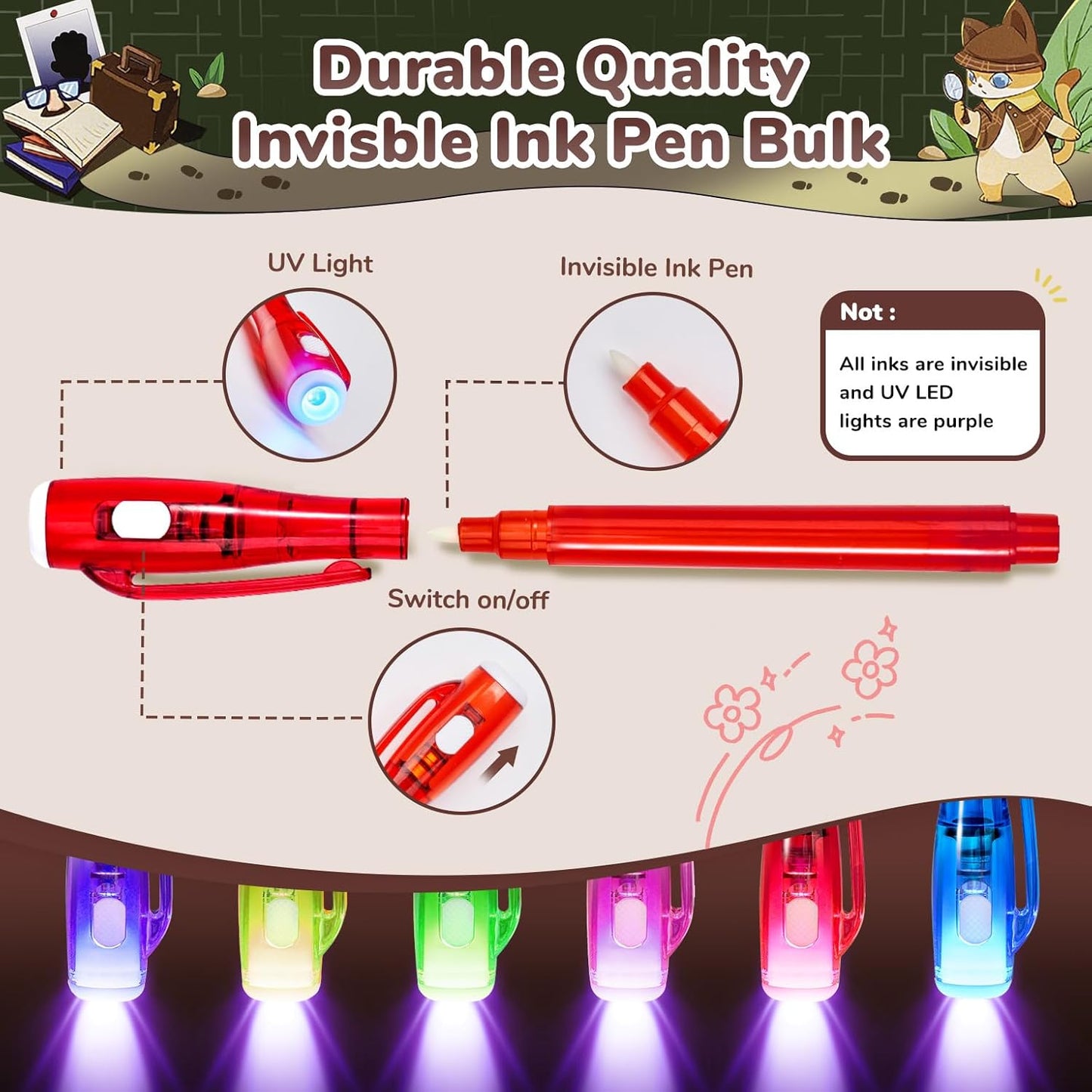 JoyCat 6 Pcs Invisible Ink Pens with UV Light for Kids with Notebooks,Spy Pen Magic Markers for Secret Message,Class Prizes for Students Bulk,Birthday Gift for Boys Girls